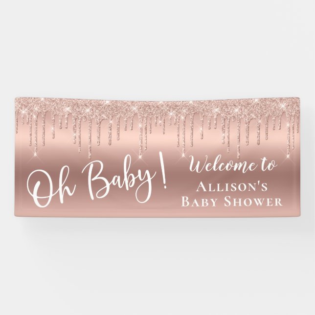 Banderoles Baby shower Parties scintillant Rose Gold Welcome (Horizontal)