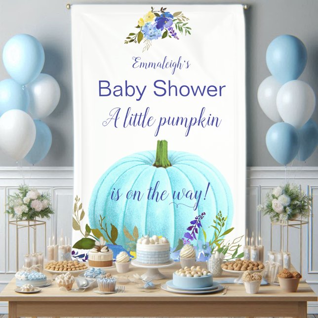 Banderoles Baby shower personnalisé Citrouille bleu (Créateur téléchargé)