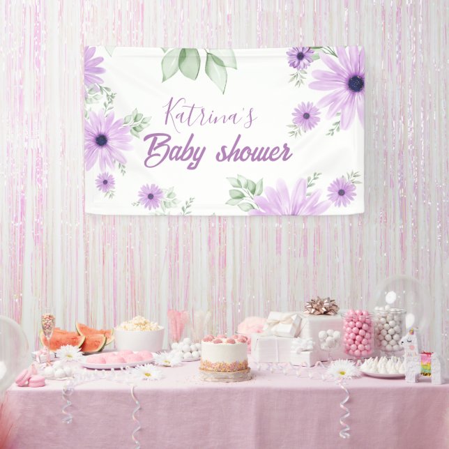 Banderoles Baby shower personnalisé de fleurs d'aquarelle vio (Fête)