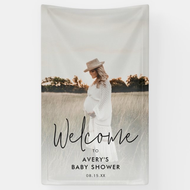 Banderoles Baby shower photo Boho Script Bienvenue (Vertical)