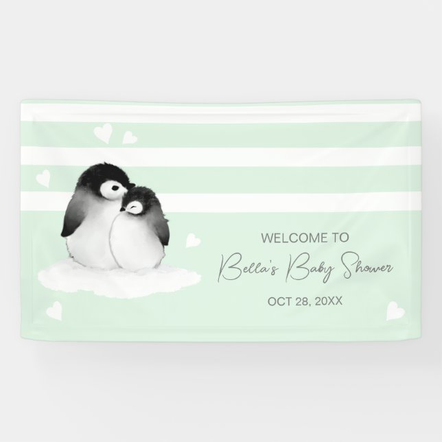 Banderoles Baby shower Pingouin mignon (Horizontal)