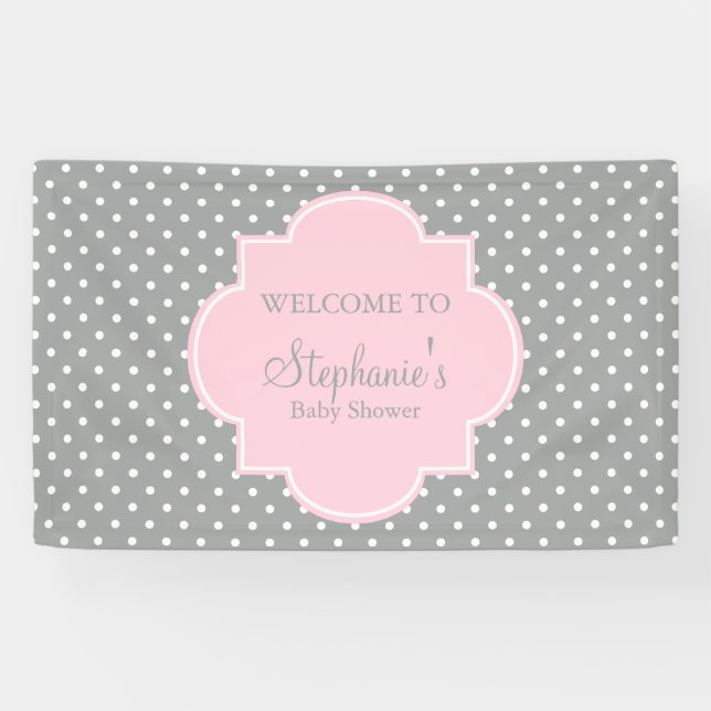 Banderoles Baby shower Pointe rose gris, blanc et pastel (Horizontal)