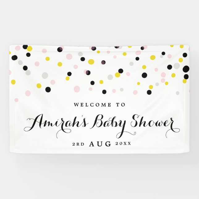 Banderoles Baby shower Pois Confetti rose et jaune (Horizontal)