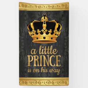 Banderoles Baby shower Prince de la Couronne d'or noir