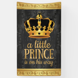 Banderoles Baby shower Prince de la Couronne d'or noir