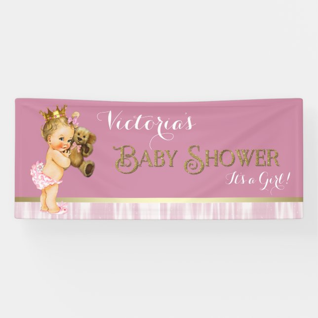 Banderoles Baby Shower Princesse Or Rose (Horizontal)