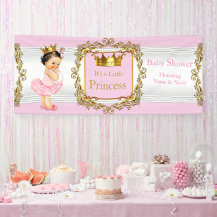 Banderoles Baby Shower Princesse Rose Or Blanc Bébé Brunette