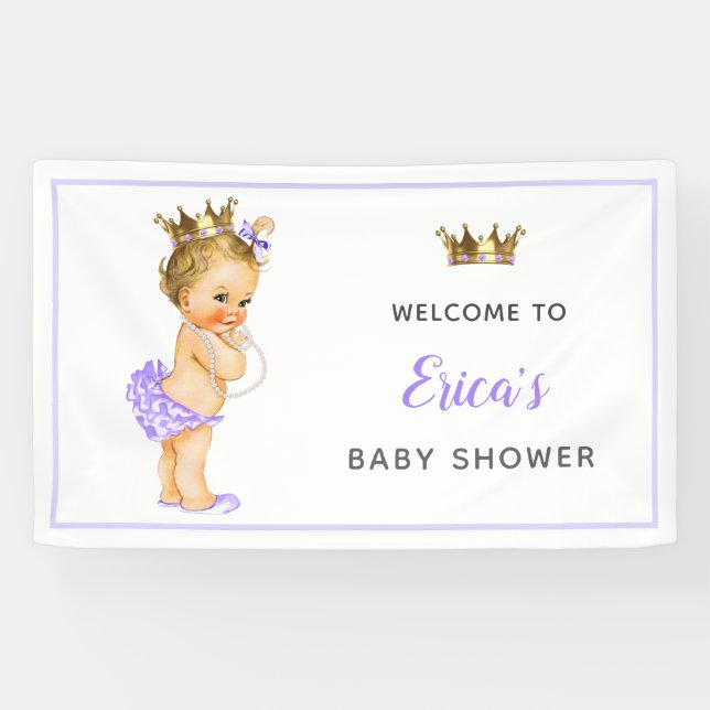 Banderoles Baby shower Princesse Vintage violette (Horizontal)