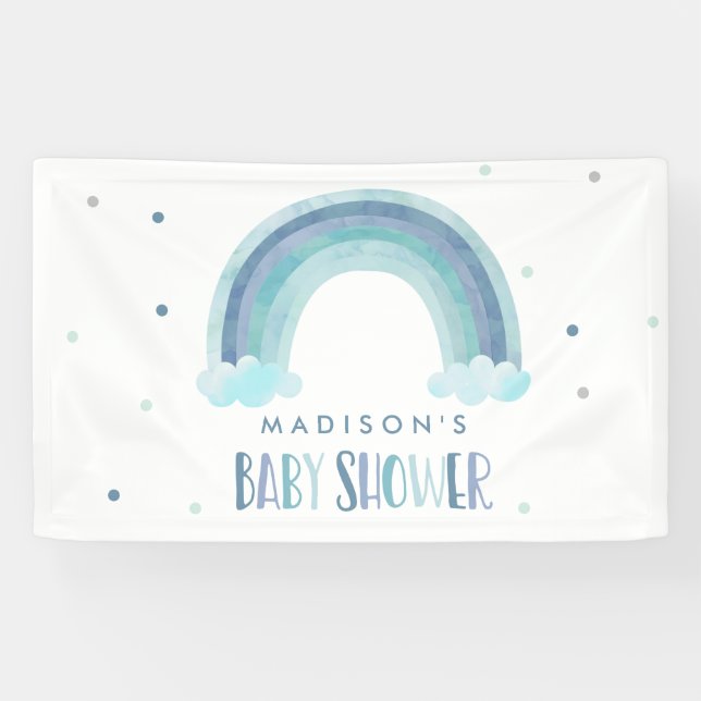 Banderoles Baby shower Rainbow Blue Watercolor Bienvenue (Horizontal)