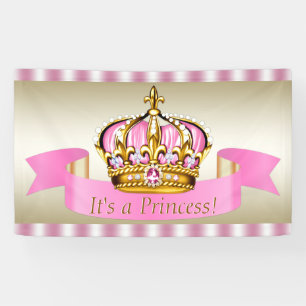 Banderoles Baby shower rose de princesse Crown d'or