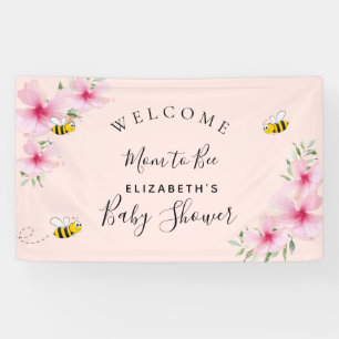 Banderoles Baby shower rose fleurs rose or fille mère à abeil