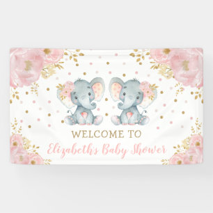 Banderoles Baby shower Rose Floral Elephant Twi Girls Bienven