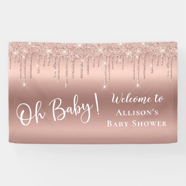 Banderoles Baby shower Rose Gold Parties scintillant Bienvenu (Horizontal)