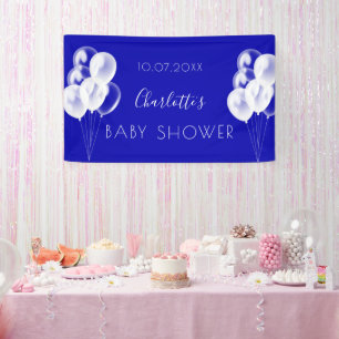 Banderoles Baby shower royal bleu garçon blanc ballons