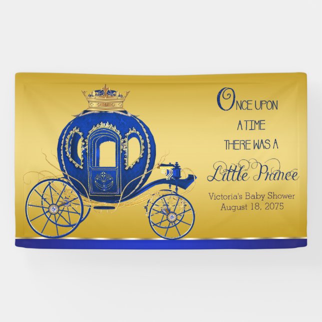 Banderoles Baby shower Royal Blue Gold Prince Carriage (Horizontal)