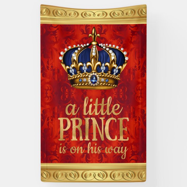 Banderoles Baby shower royal Prince Red Gold Crown Boy (Vertical)