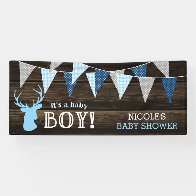 Banderoles Baby shower rustique Bois Bleu Cerf (Horizontal)
