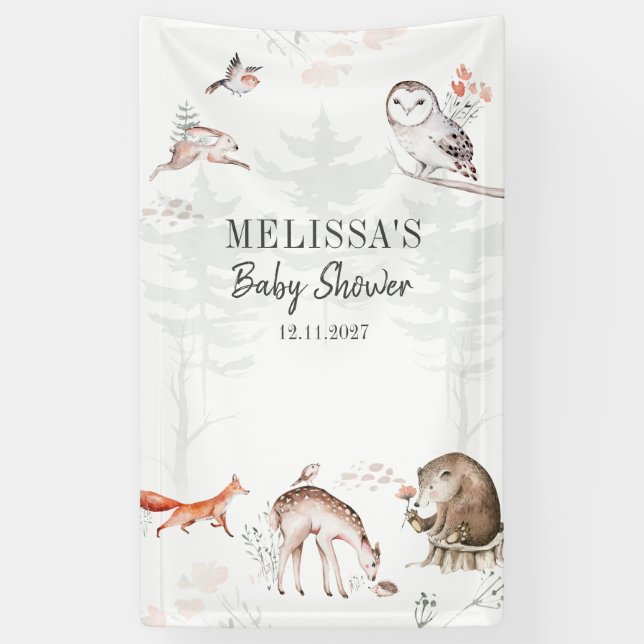 Banderoles Baby shower Rustique des animaux forestiers (Vertical)