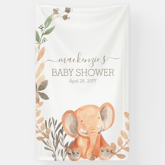 Banderoles Baby shower Safari Elephant Aquarelle (Vertical)