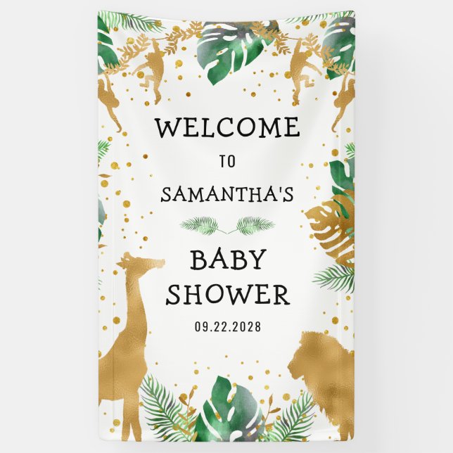 Banderoles Baby shower Safari Gold Green Welcome Banner (Vertical)