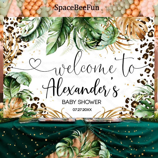 Banderoles Baby shower Safari Leopard Boy Backdrop Banner (Safari Baby Shower boy,safari animals,Backdrop Banner,Welcome sign,leon elephant,giraffe zebra,banne)