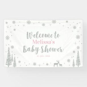 Banderoles Baby shower Silver Pink Winter Wonderland Bienvenu