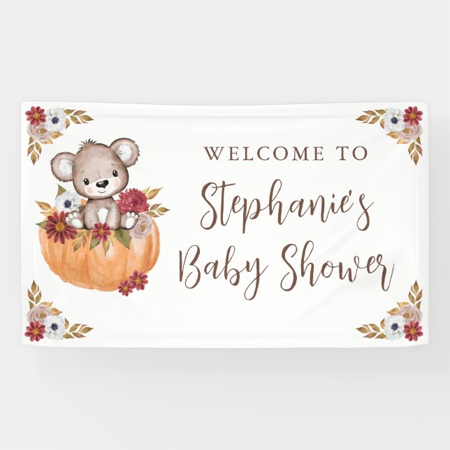 Banderoles Baby shower Teddy Bear Citrouille Automne (Horizontal)