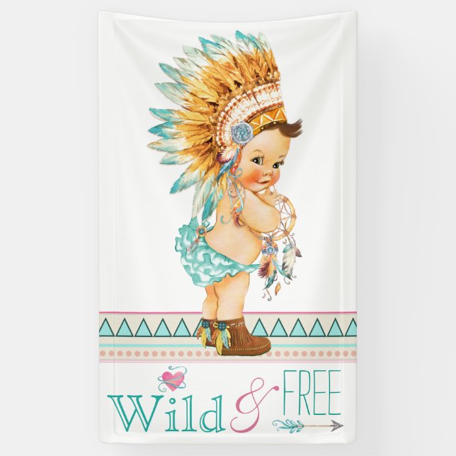 Banderoles Baby shower tribal des filles Boho (Vertical)