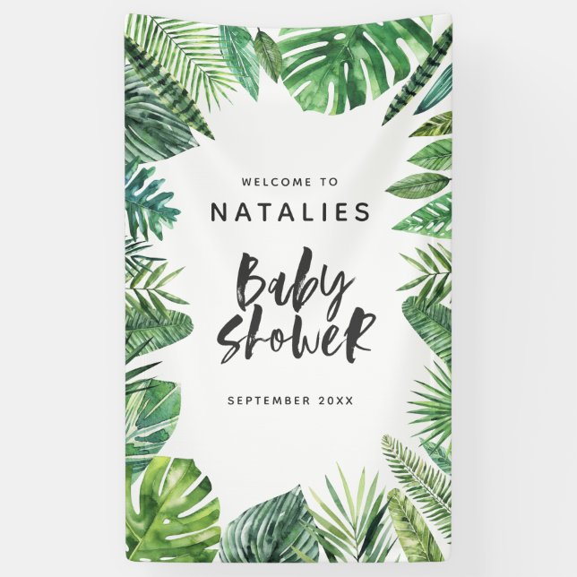 Banderoles Baby shower tropical de palmette et de manuscrit (Vertical)