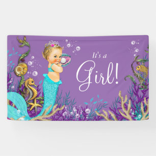 Banderoles Baby shower turquoise Blonde Sirène
