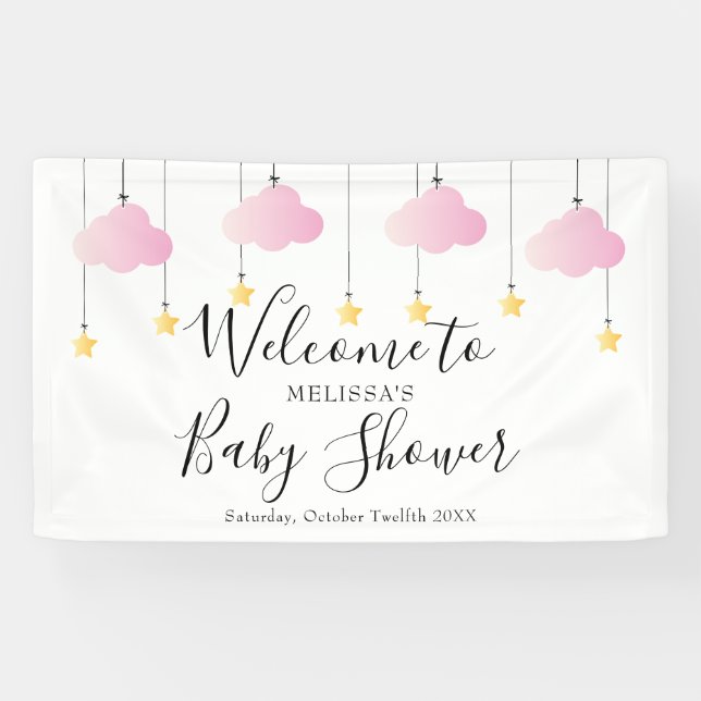 Banderoles Baby shower Twinkle Twinkle Rose Girl Bienvenue (Horizontal)
