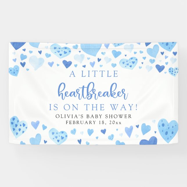 Banderoles Baby shower Valentine Blue Little Heartbreaker (Horizontal)