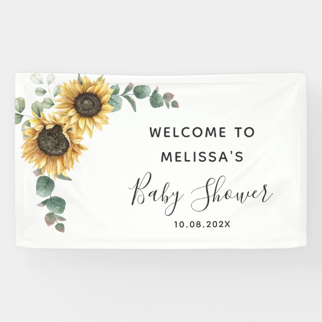 Banderoles Baby shower vert de tournesol floral Eucalyptus (Horizontal)