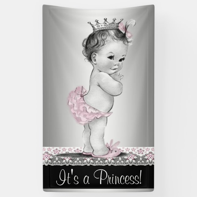 Banderoles Baby-Shower Vintage de Princesse (Vertical)