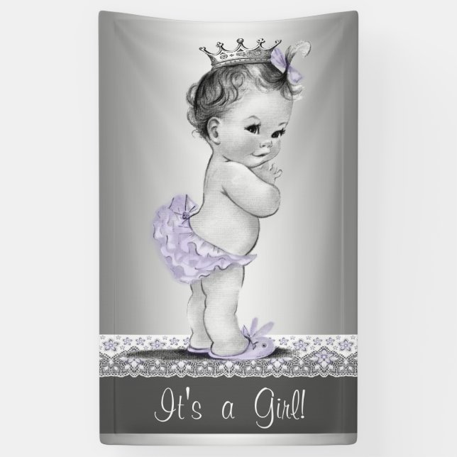 Banderoles Baby shower Vintage Lavender Purple et Silver (Vertical)