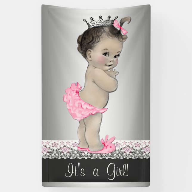 Banderoles Baby shower Vintage rose et argent (Vertical)