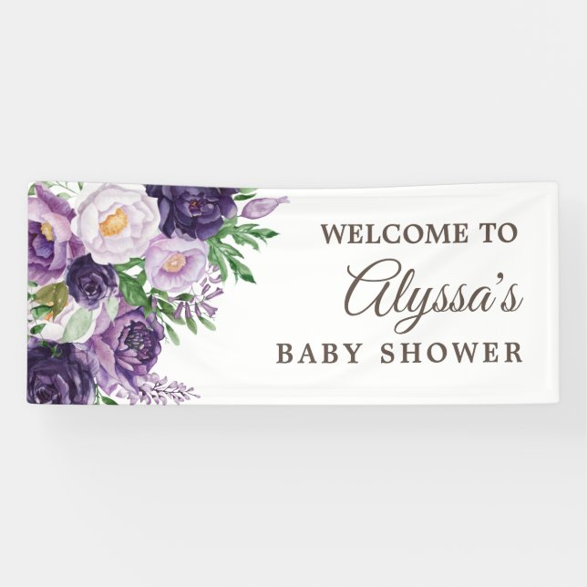 Banderoles Baby Shower Violet Pourpre Verdure Blanche (Horizontal)