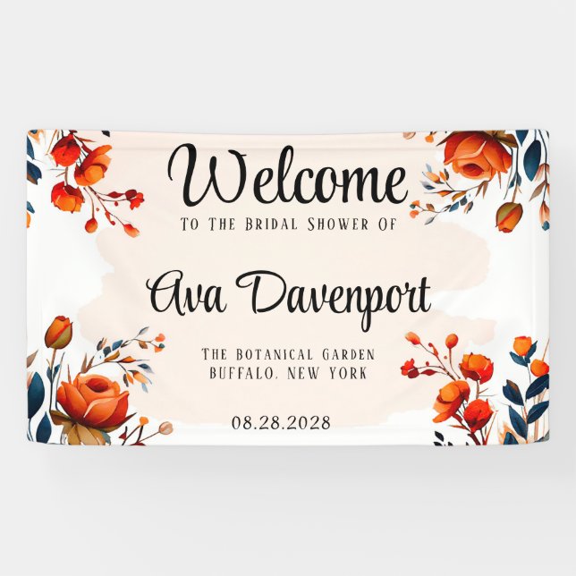 Banderoles Baigneuse de mariage Navy Blue et Orange Paeony  (Horizontal)