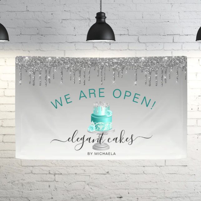 Banderoles Bakery We Are Open Glitter Drip Turquoise Cake (Créateur téléchargé)