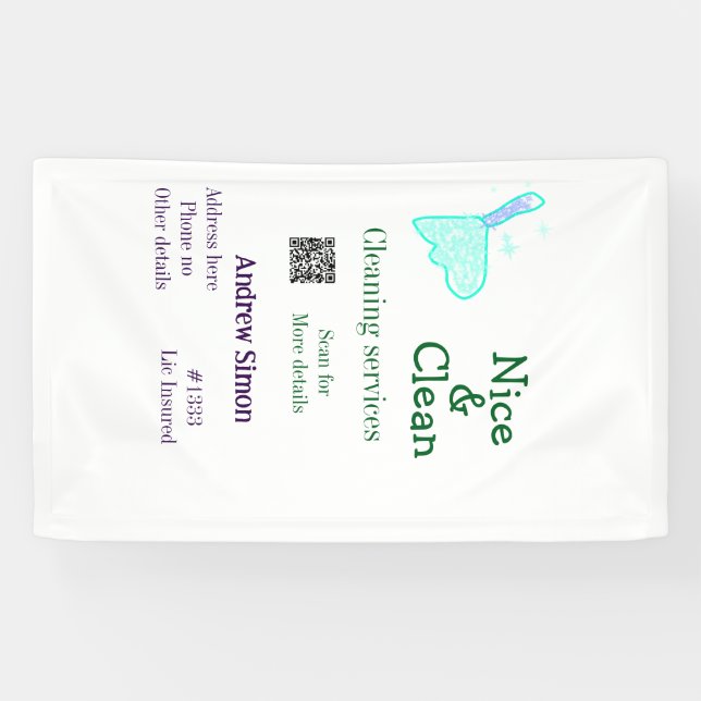 Banderoles Balai gitter vert bleu propre ajouter nom adresse  (Horizontal)