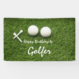 Banderoles Ball de golf avec tee on green Happy Birthday