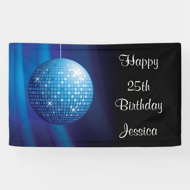 Banderoles Balle disco bleue pour une fête d'anniversaire 25  (Horizontal)