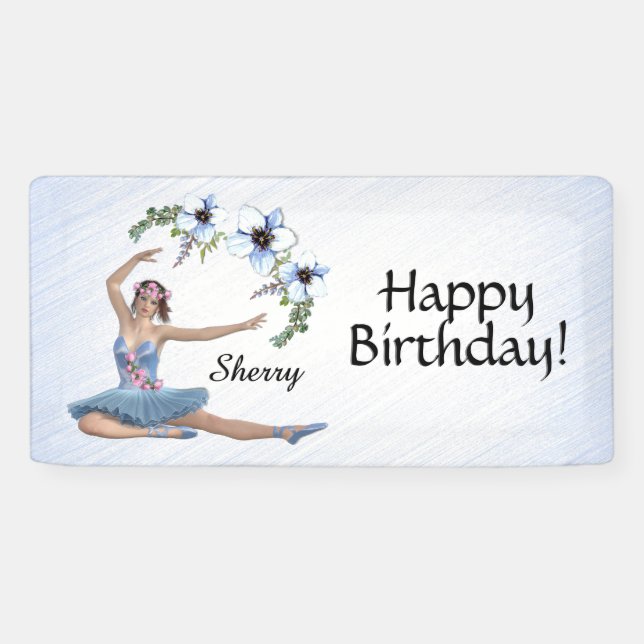 Banderoles Ballerina en bleu Nom personnel Anniversaire (Horizontal)