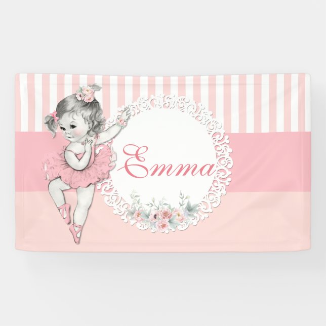 Banderoles Ballerina Pink Tutu Pink Fleurs en bande rose (Horizontal)