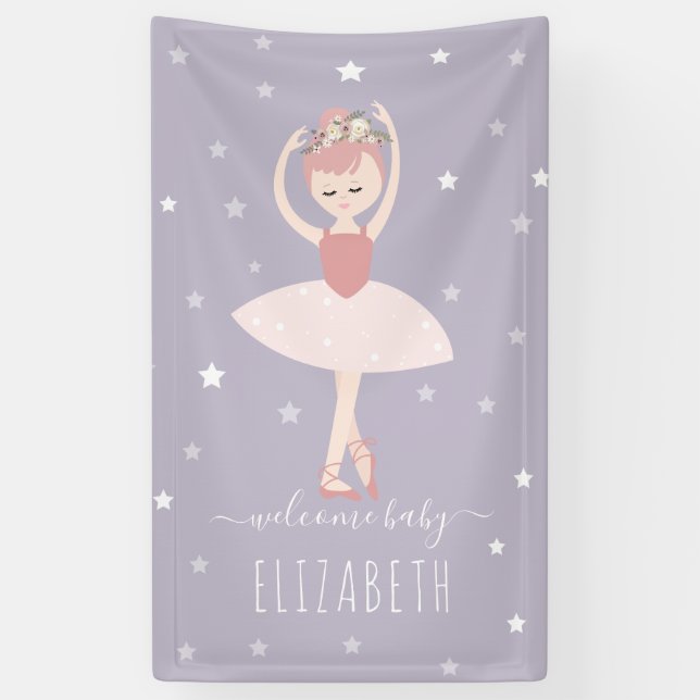 Banderoles Ballerina Stars Purple Girl Baby shower (Vertical)