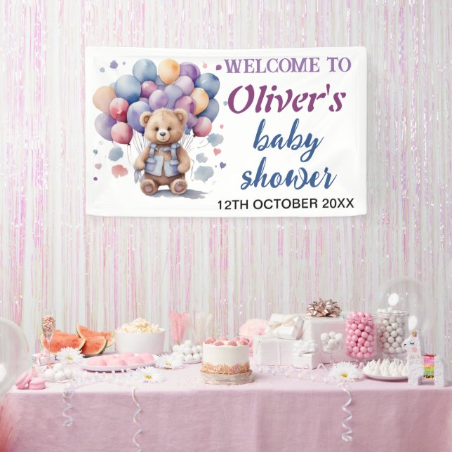 Banderoles ballon bleu ours en peluche bébé garçon douche (Fête)