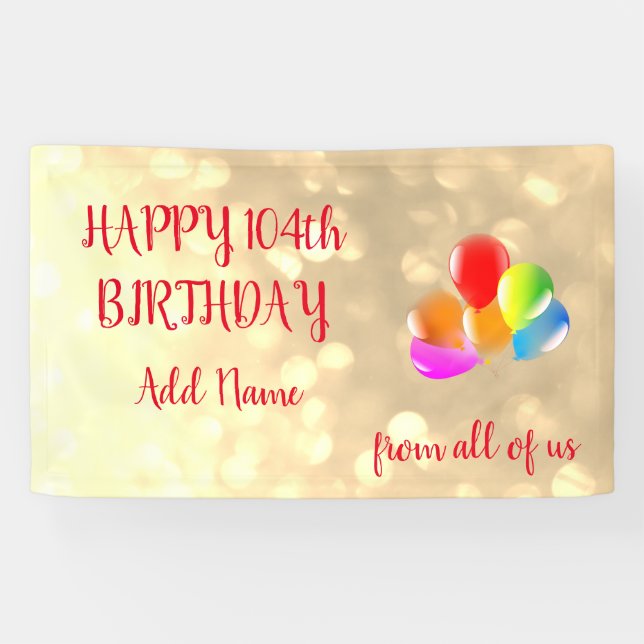 Banderoles Ballons colorés design Joyeux 104e anniversaire (Horizontal)