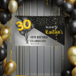 Banderoles Ballons élégants Noir | Gold 30th Birthday Party<br><div class="desc">Les ballons noirs en retour vers les ballons à chiffres d'or donnent une touche dramatique à ce design de fête du 30e anniversaire. Conception composite par Holiday Hearts Designs (droits réservés). D'autres numéros d'âge sont disponibles dans notre boutique. Si vous ne voyez pas de design pour l'âge particulier que vous...</div>