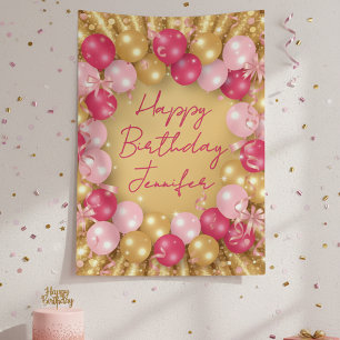 Banderoles Ballons Pailletés Rose Doré Luxueux Anniversaire