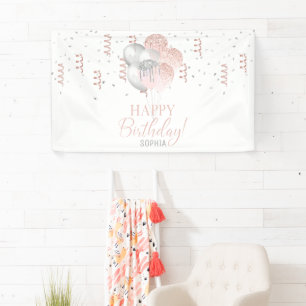 Banderoles Ballons Roses et Argent Anniversaire
